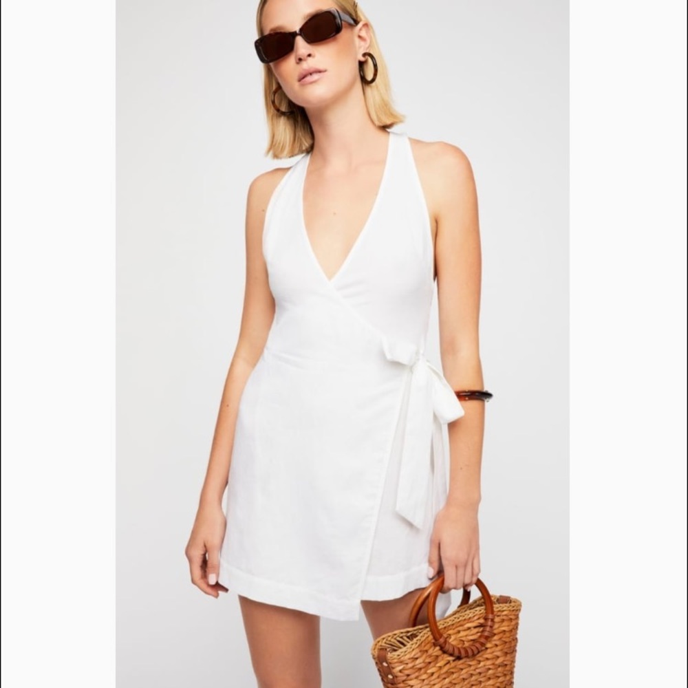 FREE PEOPLE FINE LINES WHITE MINI DRESS LARGE